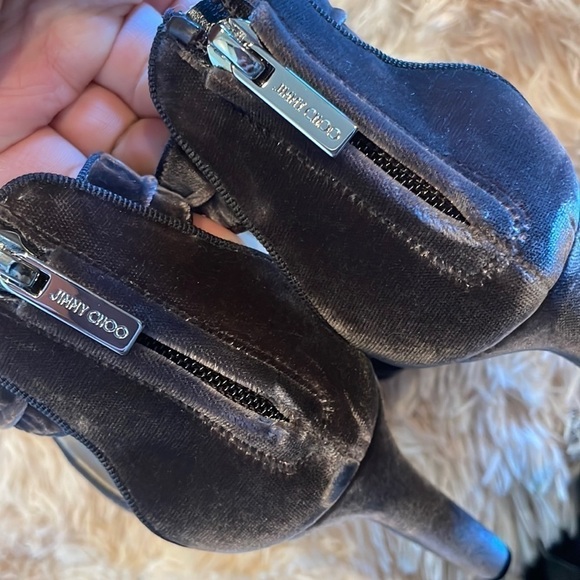 NEW | JIMMY CHOO Krissy 100 Embellished Velvet Sandal Heels Dark Mink | 37 | 6.5 - Picture 8 of 15